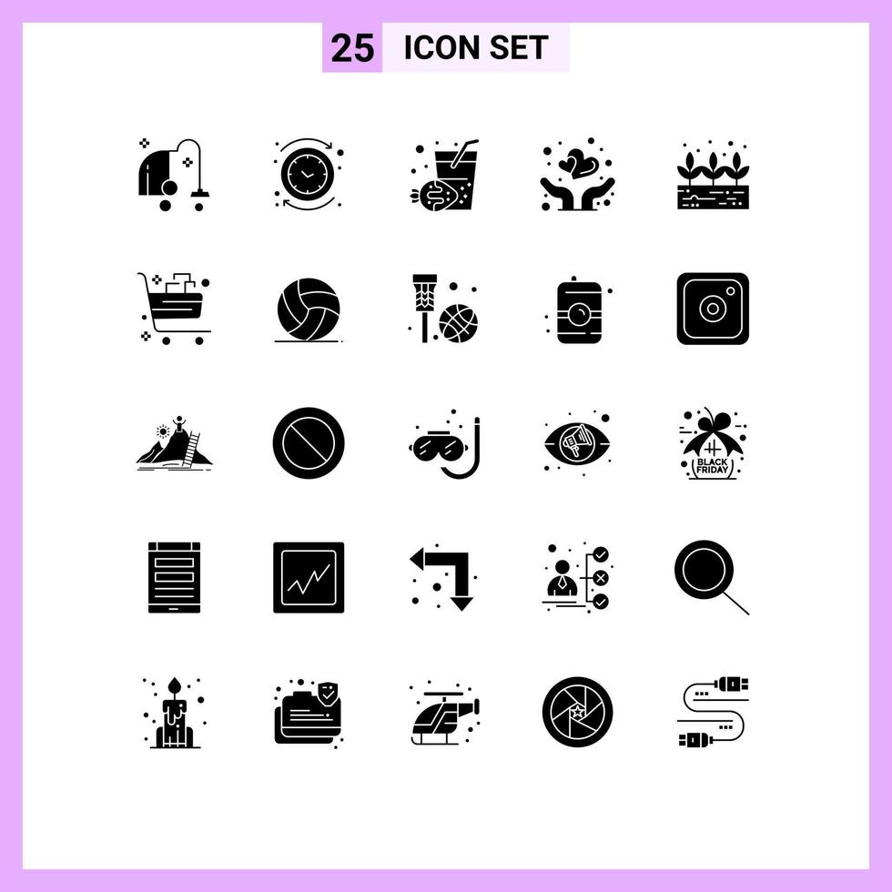 Modern Set of 25 Solid Glyphs Pictograph of growth protect time medical insurance Editable Vector Design Elements