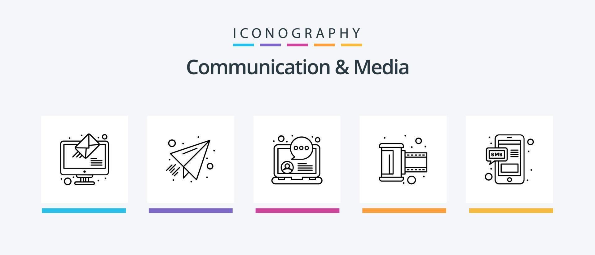 Communication And Media Line 5 Icon Pack Including microphone. world. information. message. chat. Creative Icons Design vector