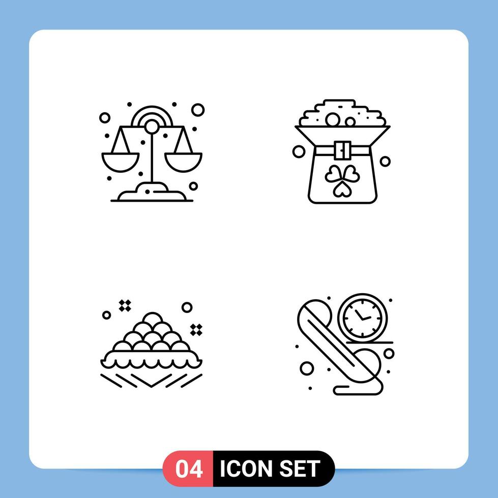 Editable Vector Line Pack of 4 Simple Filledline Flat Colors of chemistry dish clover hat open Editable Vector Design Elements