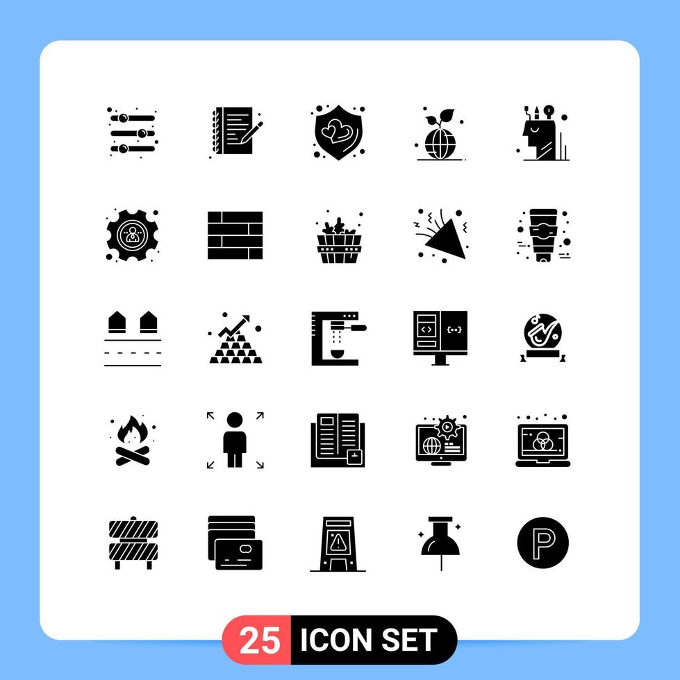 25 User Interface Solid Glyph Pack of modern Signs and Symbols of art save note book planet earth Editable Vector Design Elements