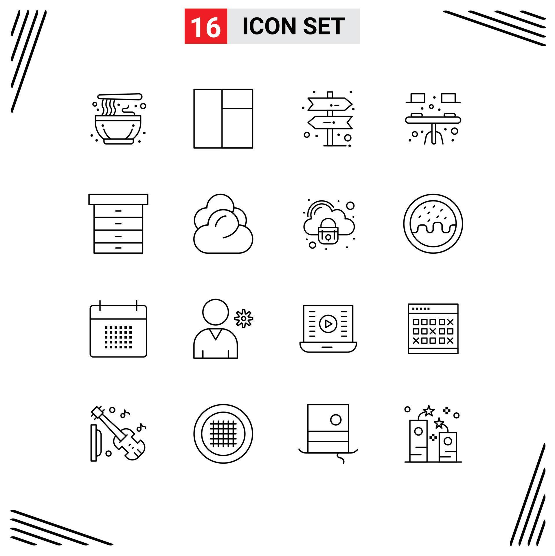 Modern Set of 16 Outlines and symbols such as cloud furniture direction