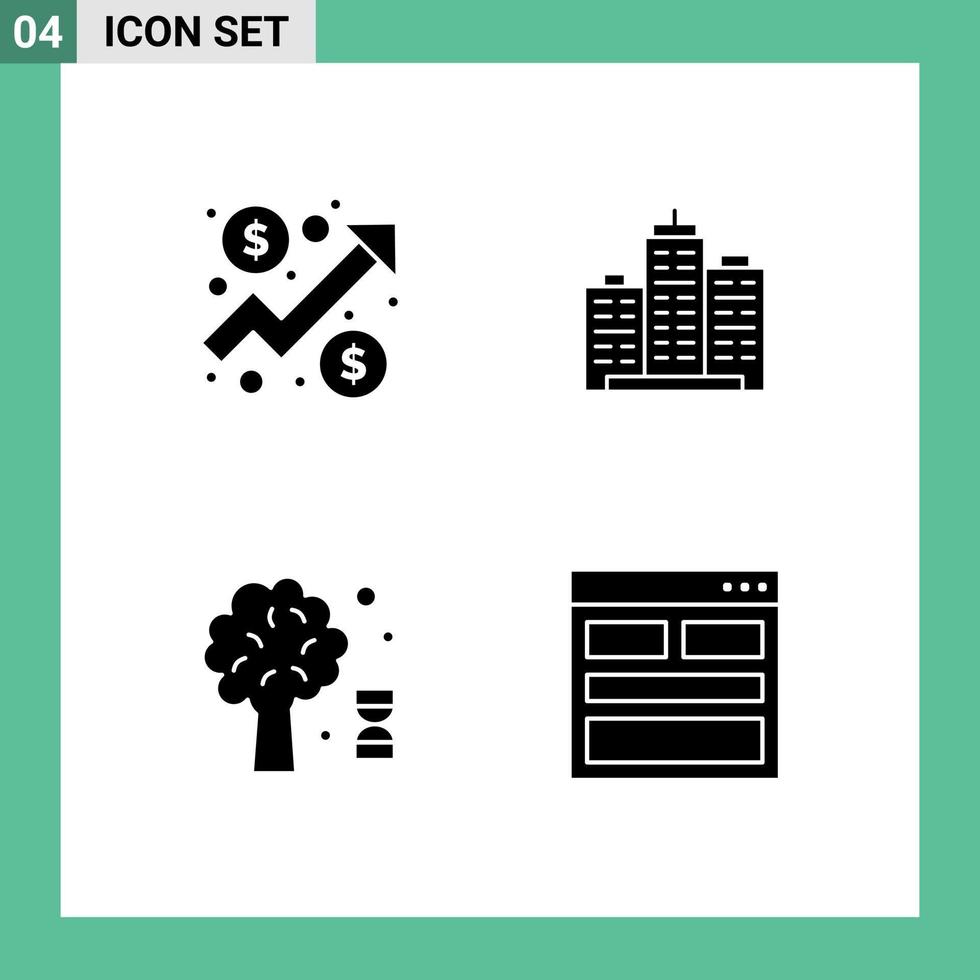 4 Universal Solid Glyph Signs Symbols of analysis property graph business knowledge Editable Vector Design Elements