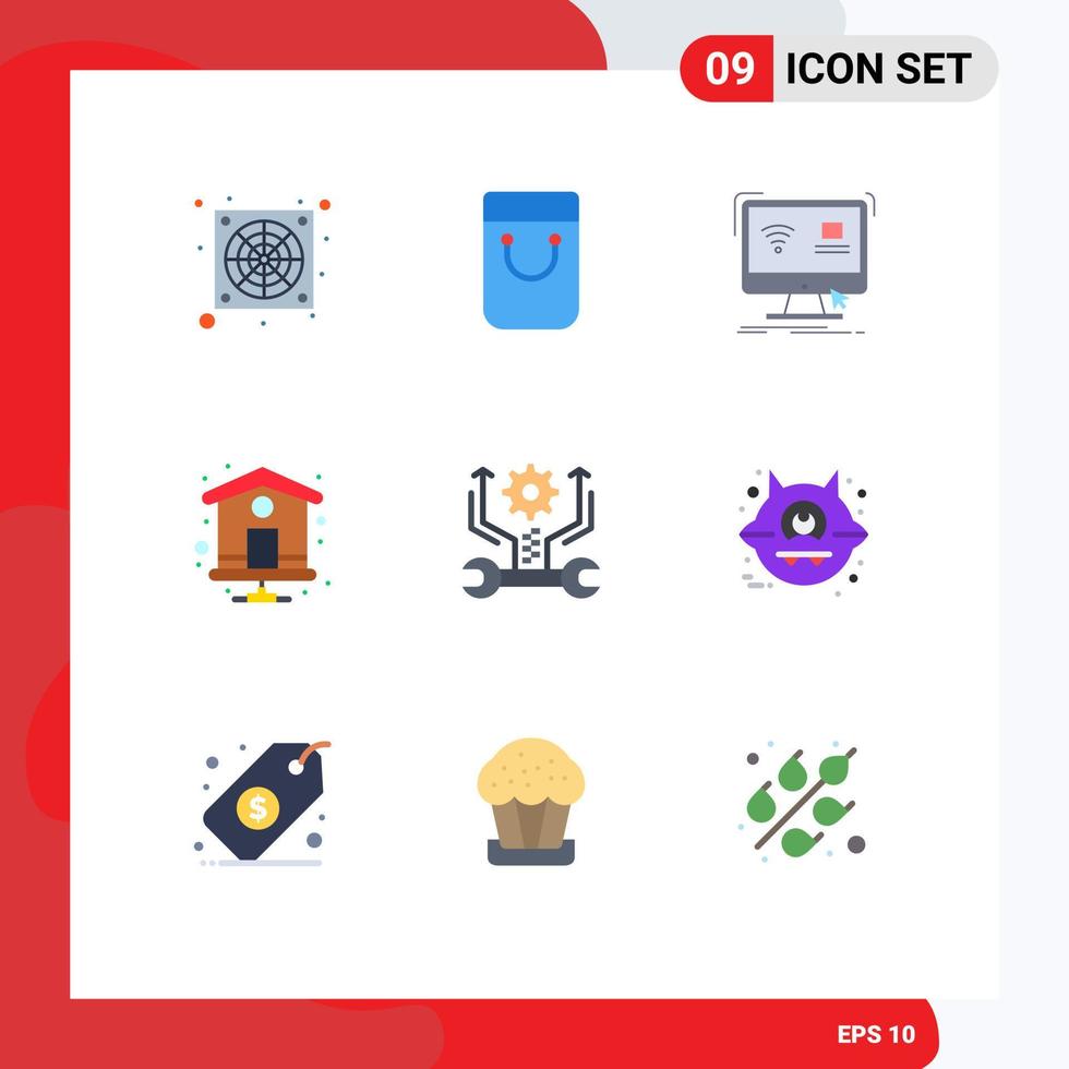 Modern Set of 9 Flat Colors and symbols such as tools gear monitor control home page Editable Vector Design Elements