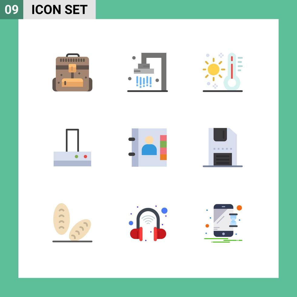 Modern Set of 9 Flat Colors and symbols such as contacts kitchen celsius fan weather Editable Vector Design Elements