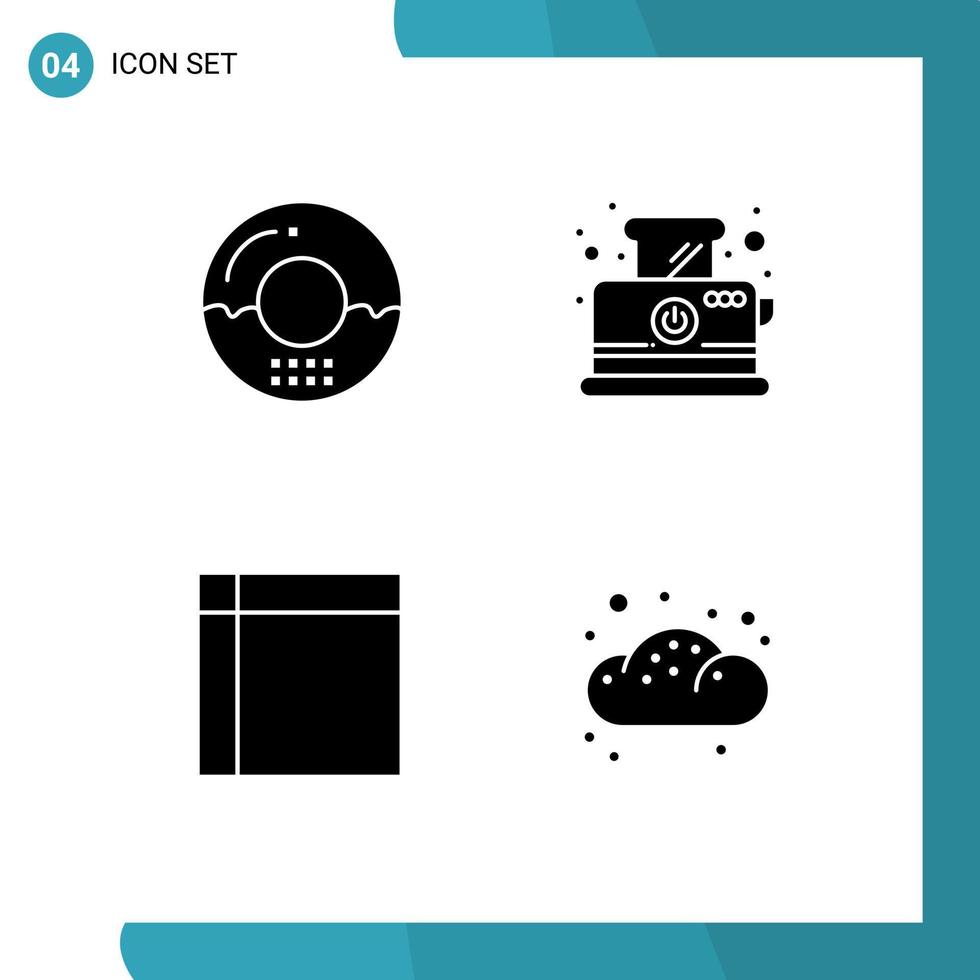 Set of 4 Modern UI Icons Symbols Signs for cooking appliances food toast home Editable Vector Design Elements