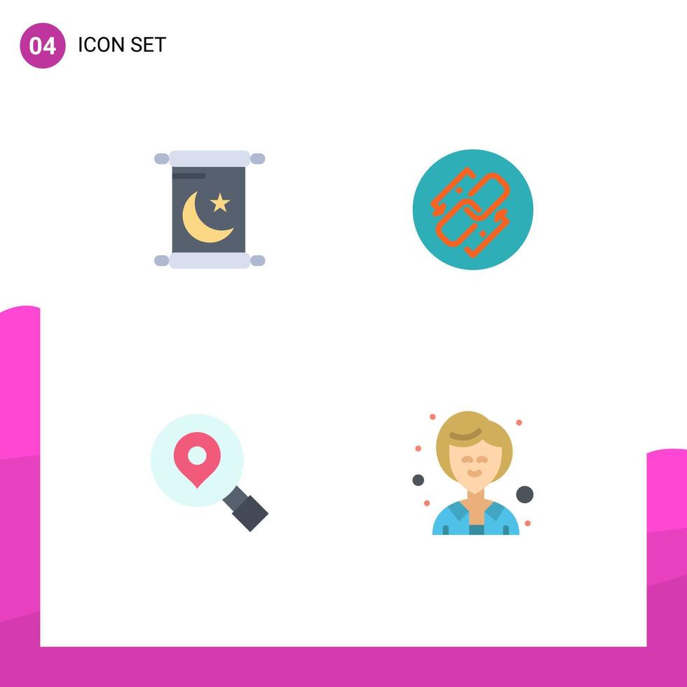 Pack of 4 Modern Flat Icons Signs and Symbols for Web Print Media such as ramadan search link connection location Editable Vector Design Elements