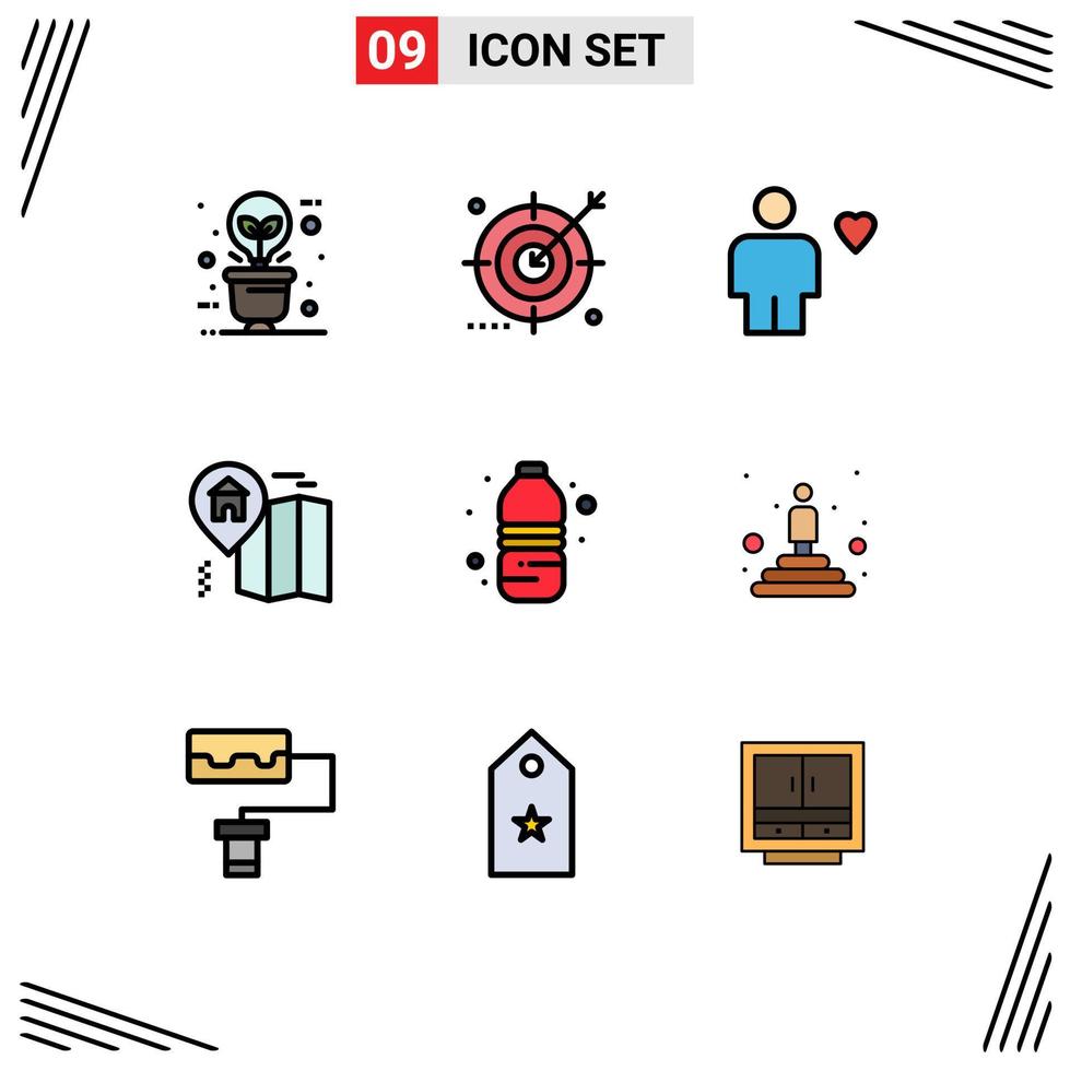 User Interface Pack of 9 Basic Filledline Flat Colors of map home optimization human favorite Editable Vector Design Elements