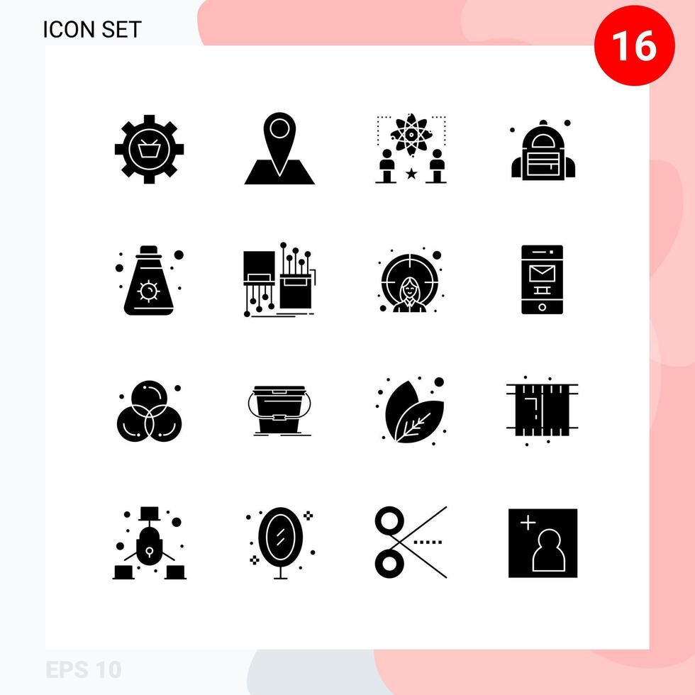 Set of 16 Modern UI Icons Symbols Signs for student bag map atom star Editable Vector Design Elements