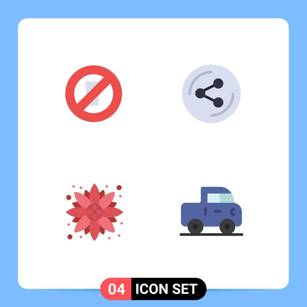 grupo de 4 iconos planos signos y símbolos para el ayuno girasol ramadan coche social elementos de diseño vectorial editables vector