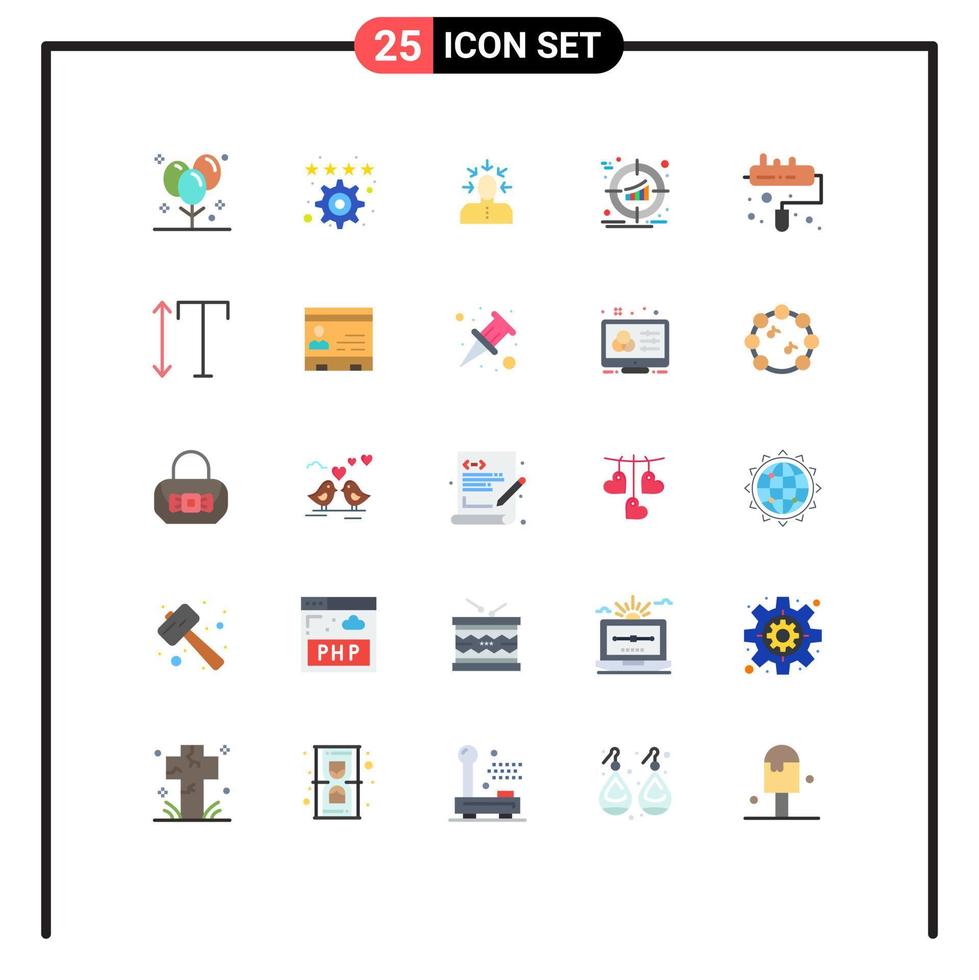 25 User Interface Flat Color Pack of modern Signs and Symbols of product management settings target human Editable Vector Design Elements