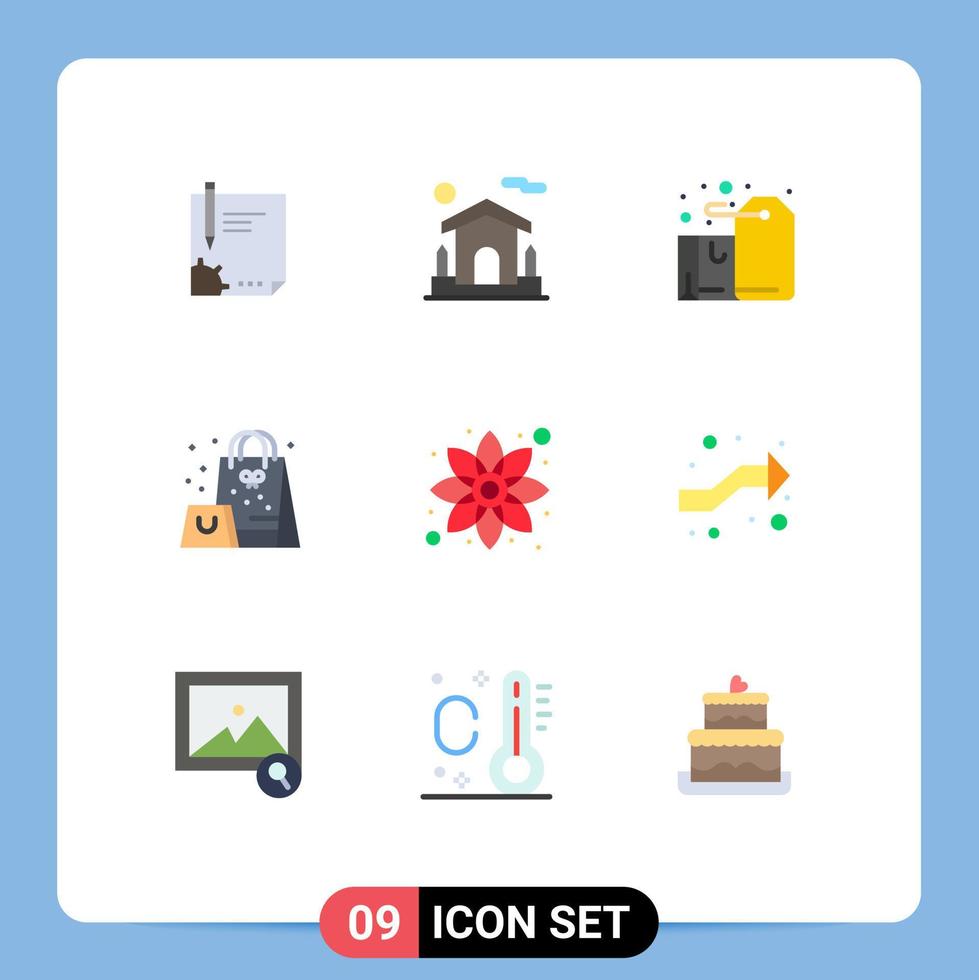 grupo de símbolos de icono universal de 9 colores planos modernos de caja de etiqueta de casa de regalo elementos de diseño vectorial editables vector