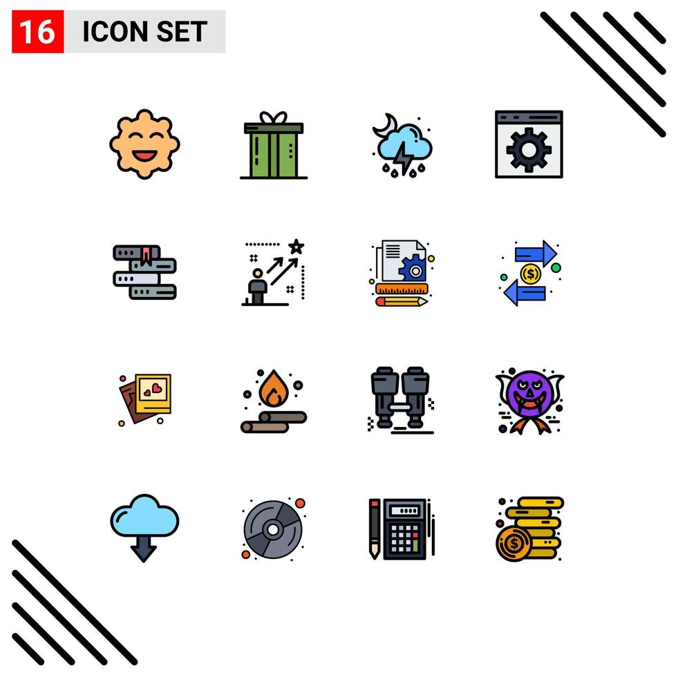 Group of 16 Flat Color Filled Lines Signs and Symbols for education programming storm development coding Editable Creative Vector Design Elements