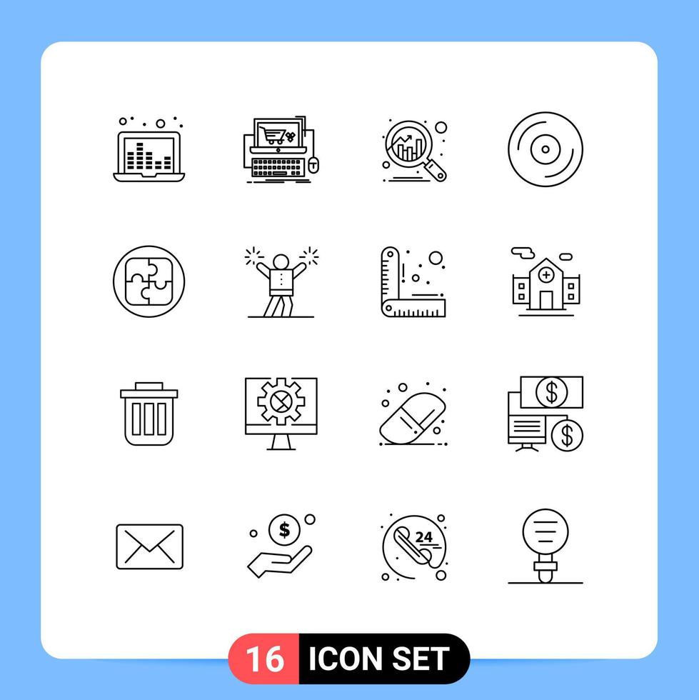 Mobile Interface Outline Set of 16 Pictograms of management turntable game music devices Editable Vector Design Elements