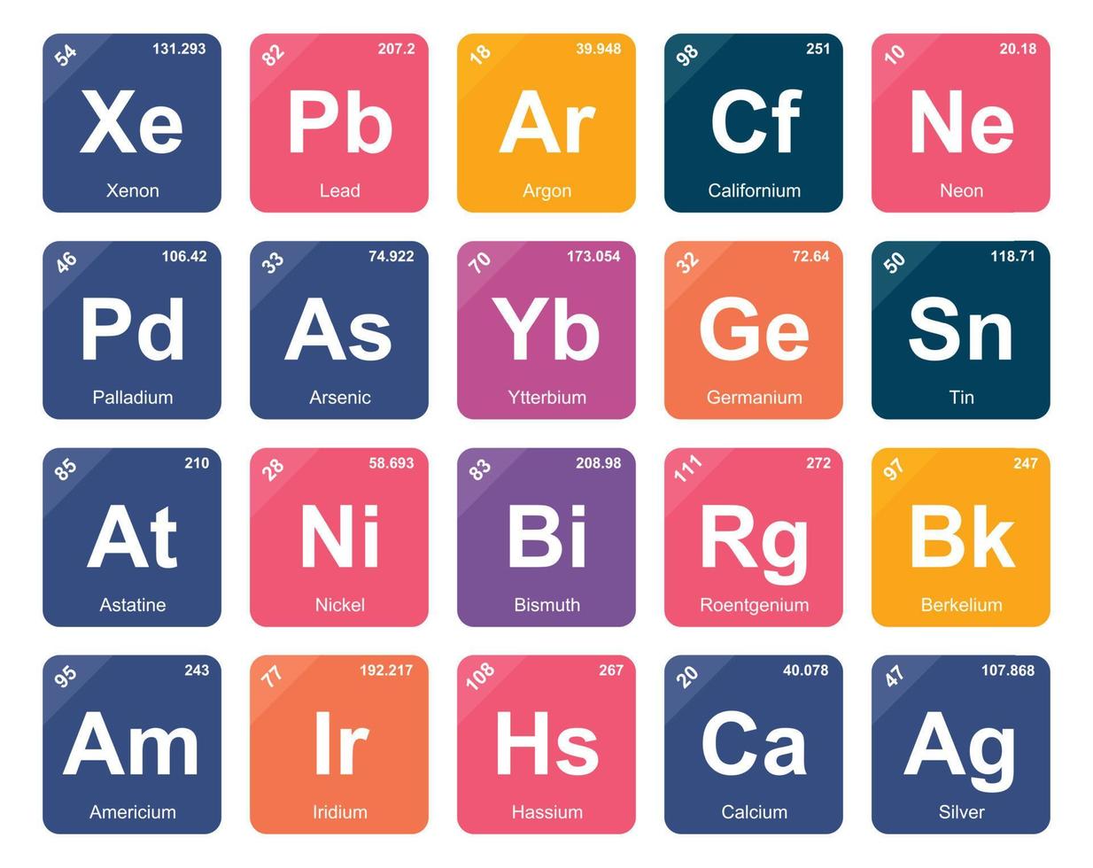 20 Preiodic table of the elements Icon Pack Design vector