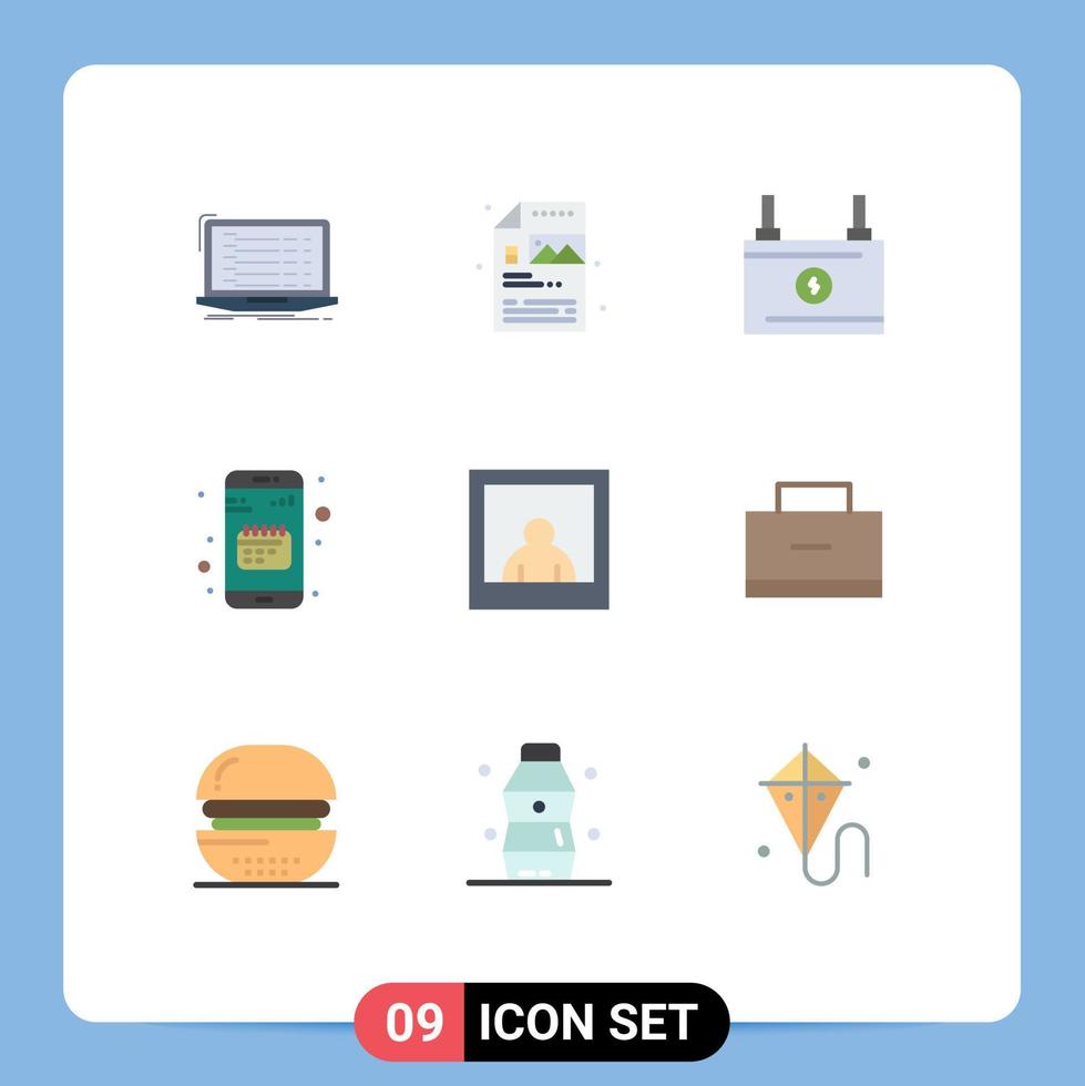 Editable Vector Line Pack of 9 Simple Flat Colors of mobile calendar image app power Editable Vector Design Elements