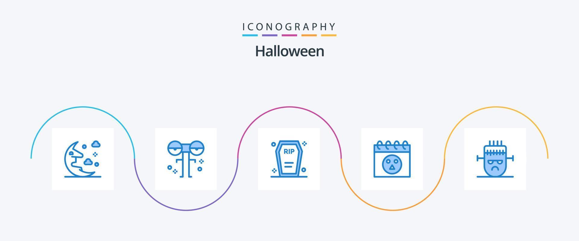 paquete de iconos de halloween azul 5 que incluye frankenstein. Víspera de Todos los Santos. de miedo. calendario. funeral vector