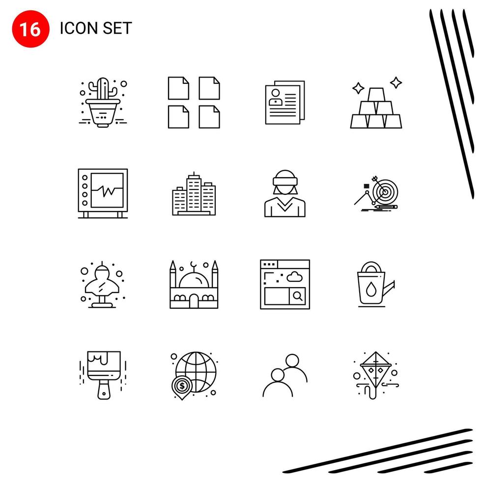 Modern Set of 16 Outlines and symbols such as heart beat contact money finance Editable Vector Design Elements