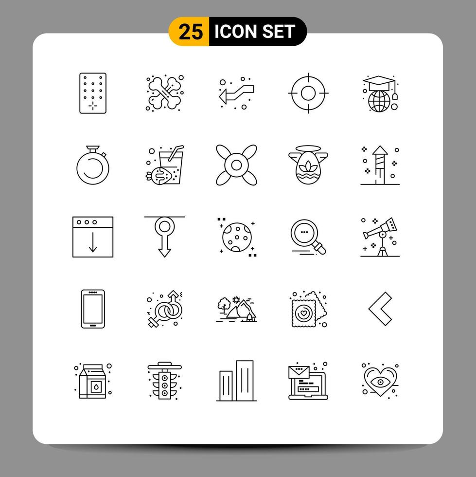 paquete de línea de 25 símbolos universales de geografía ux intersect ui elementos esenciales de diseño de vectores editables