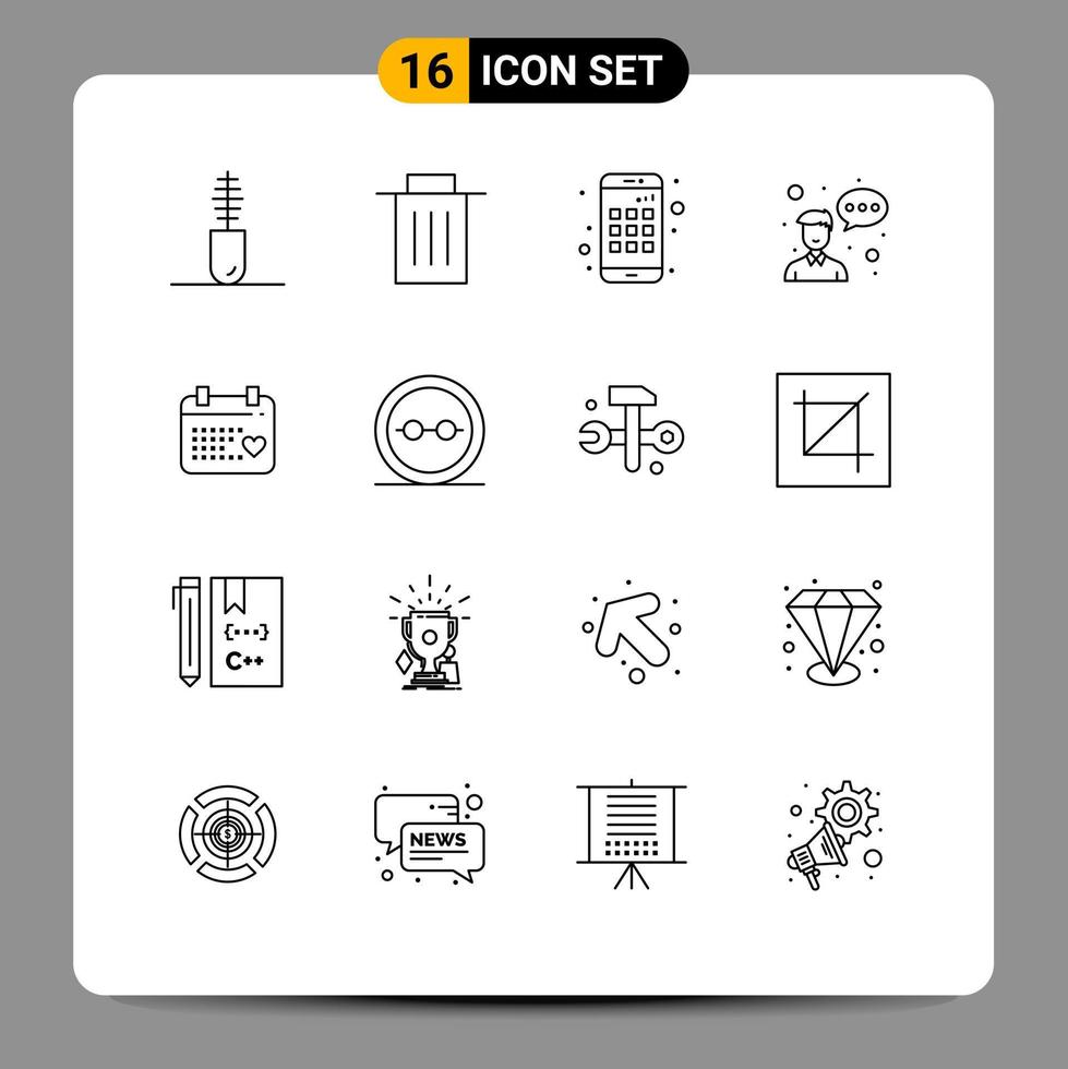 16 Thematic Vector Outlines and Editable Symbols of love calender app profession employee Editable Vector Design Elements