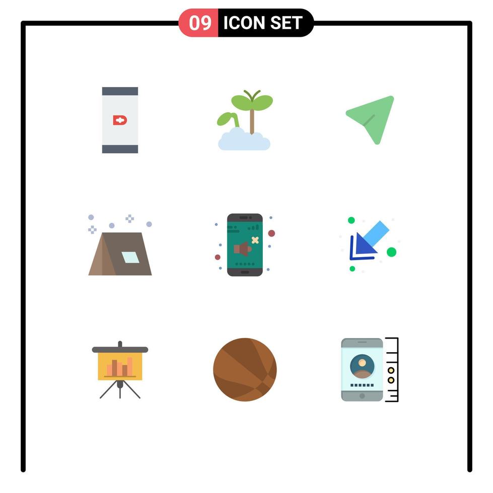 9 Creative Icons Modern Signs and Symbols of sound travel pin tent campfire Editable Vector Design Elements