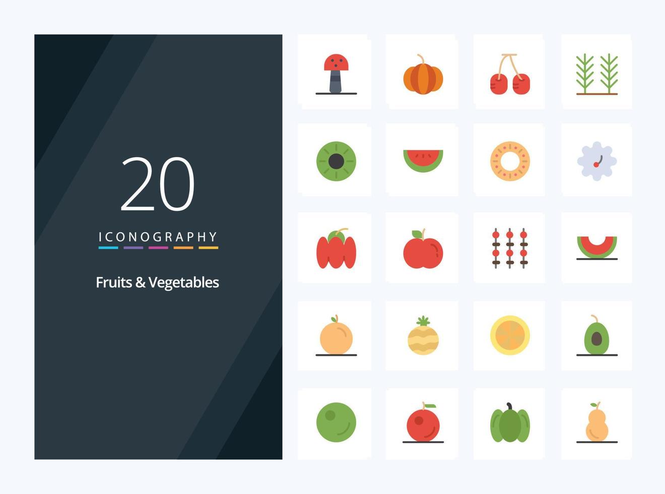 20 Fruits  Vegetables Flat Color icon for presentation vector