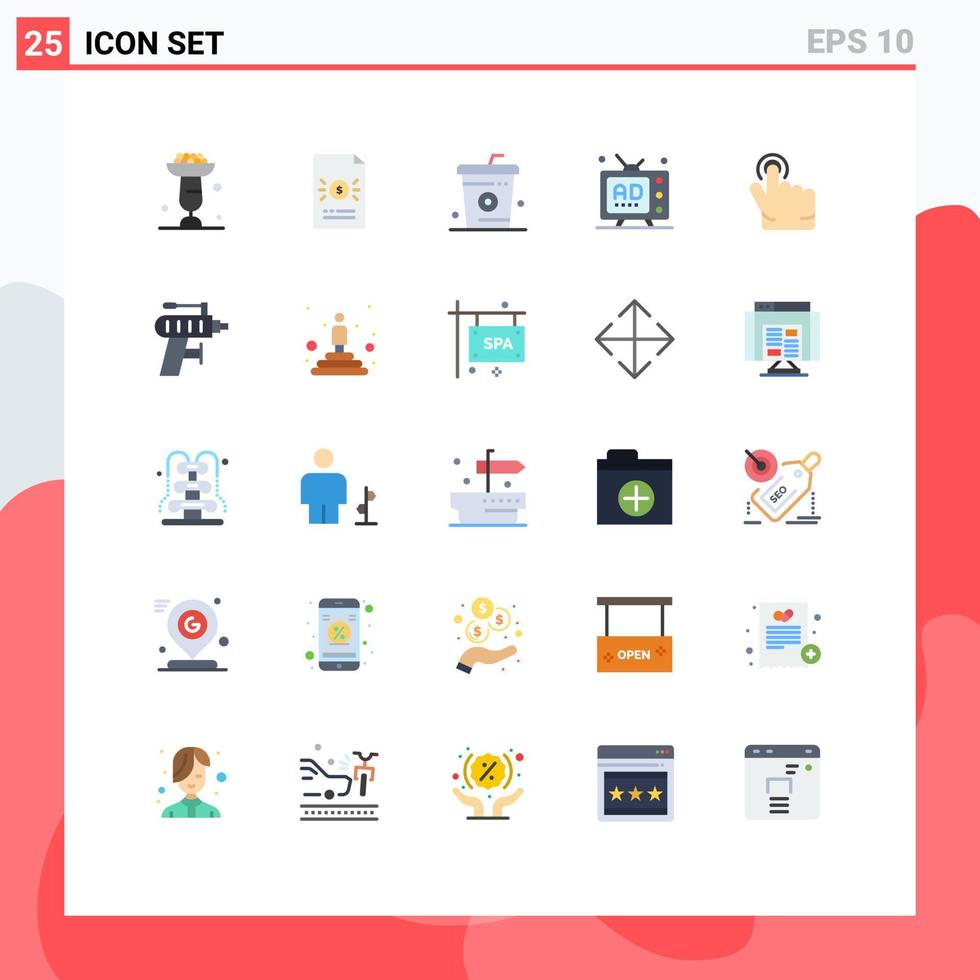 Modern Set of 25 Flat Colors and symbols such as media ad file meal drinks Editable Vector Design Elements