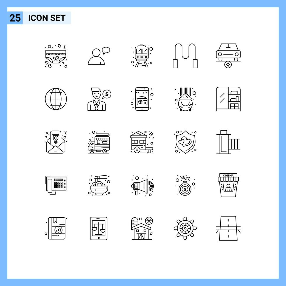 25 Thematic Vector Lines and Editable Symbols of vehicles important rail car skipping Editable Vector Design Elements