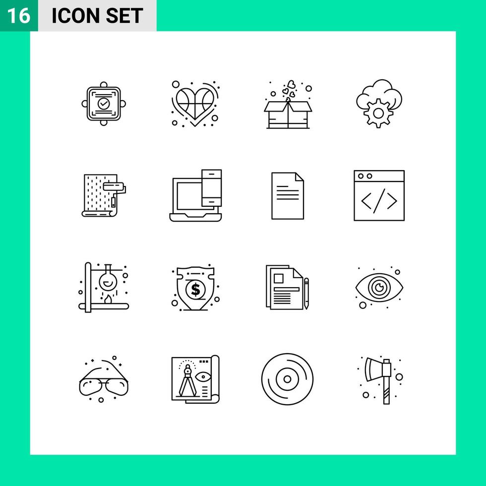 Set of 16 Modern UI Icons Symbols Signs for interior technology player gear package Editable Vector Design Elements