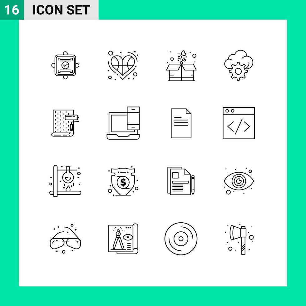 Set of 16 Modern UI Icons Symbols Signs for interior technology player gear package Editable Vector Design Elements