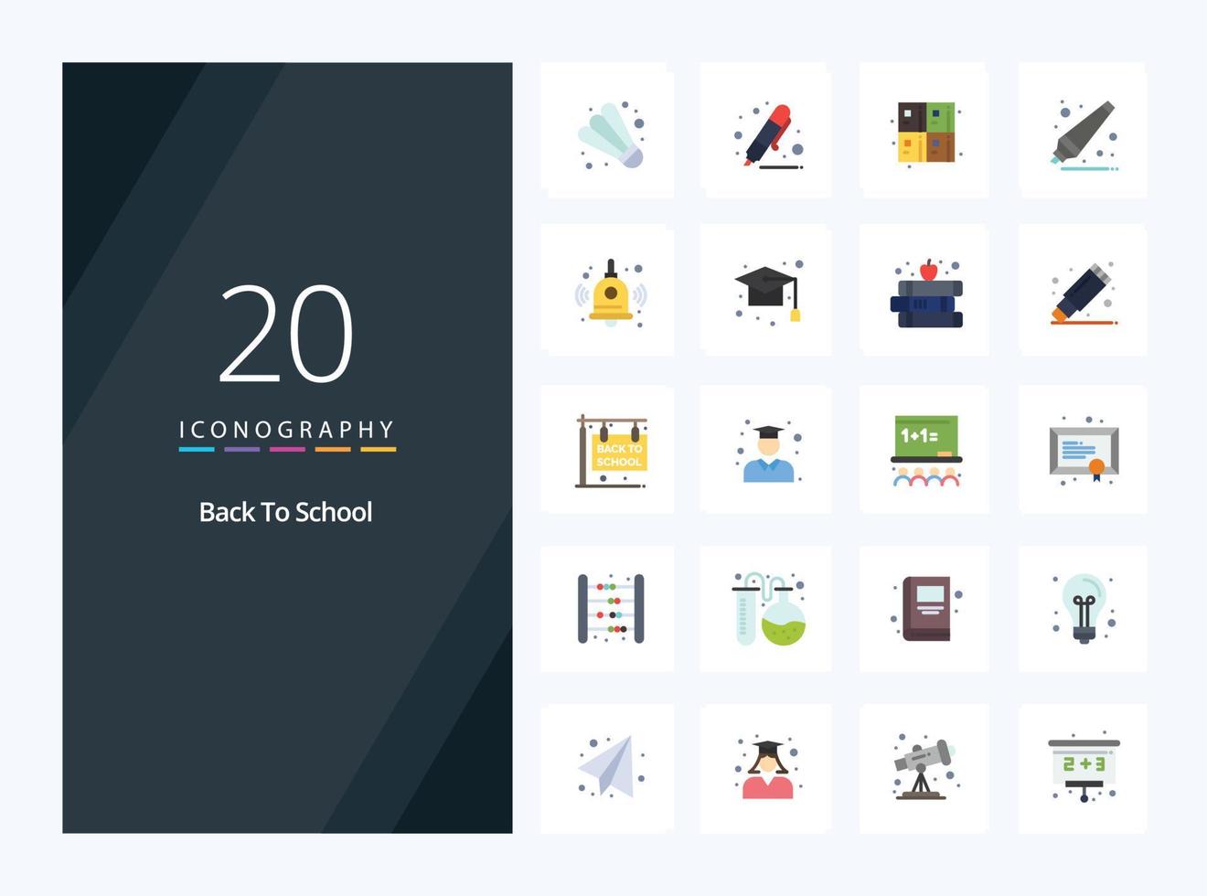 20 Back To School Flat Color icon for presentation vector