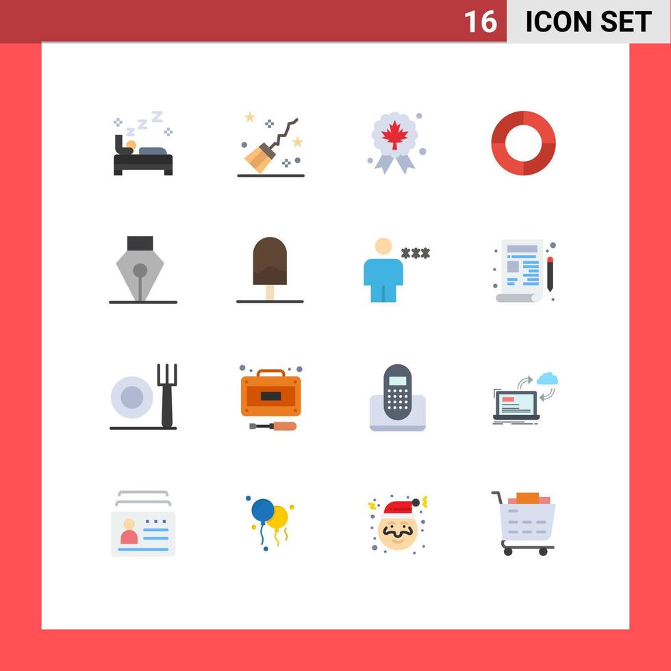 Mobile Interface Flat Color Set of 16 Pictograms of tool ink leaf pie chart Editable Pack of Creative Vector Design Elements