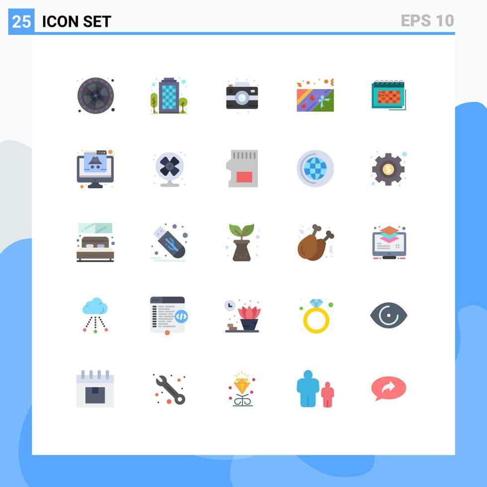 25 Thematic Vector Flat Colors and Editable Symbols of date calendar birthday present box Editable Vector Design Elements