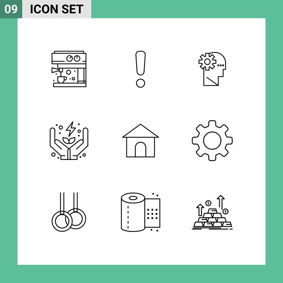 Group of 9 Modern Outlines Set for house building process care energy Editable Vector Design Elements