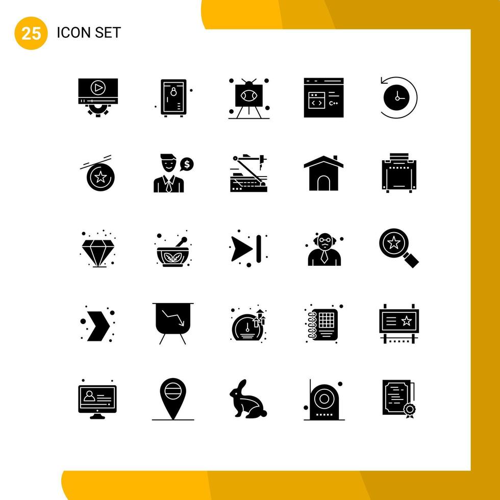 Pack of 25 Modern Solid Glyphs Signs and Symbols for Web Print Media such as development coding football code television Editable Vector Design Elements