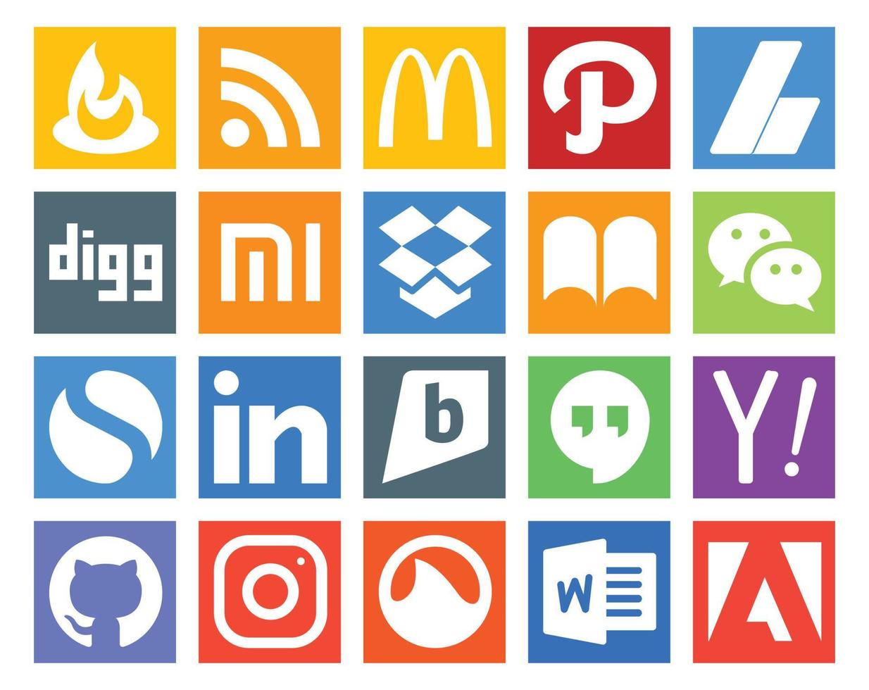 paquete de 20 íconos de redes sociales que incluye buscar hangouts dropbox brightkite simple vector