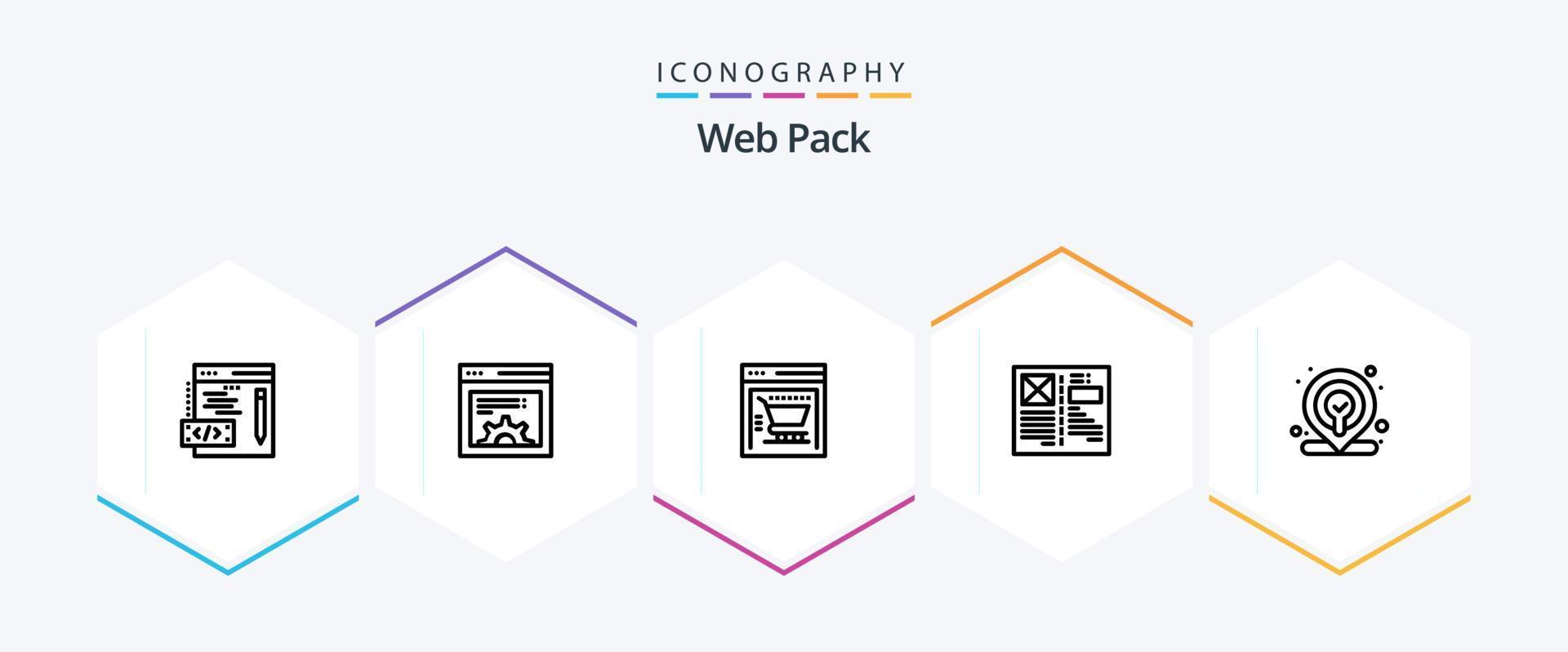 Web Pack 25 Line icon pack including . location. web store. web. grid vector