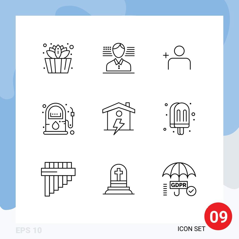 conjunto de 9 iconos de interfaz de usuario modernos símbolos signos para conjuntos de energía de bebidas bomba de casa elementos de diseño vectorial editables vector