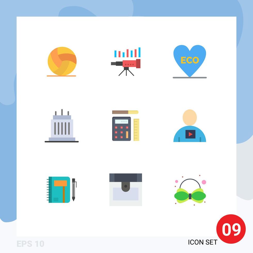 Group of 9 Flat Colors Signs and Symbols for landmarks buildings market environment heart Editable Vector Design Elements