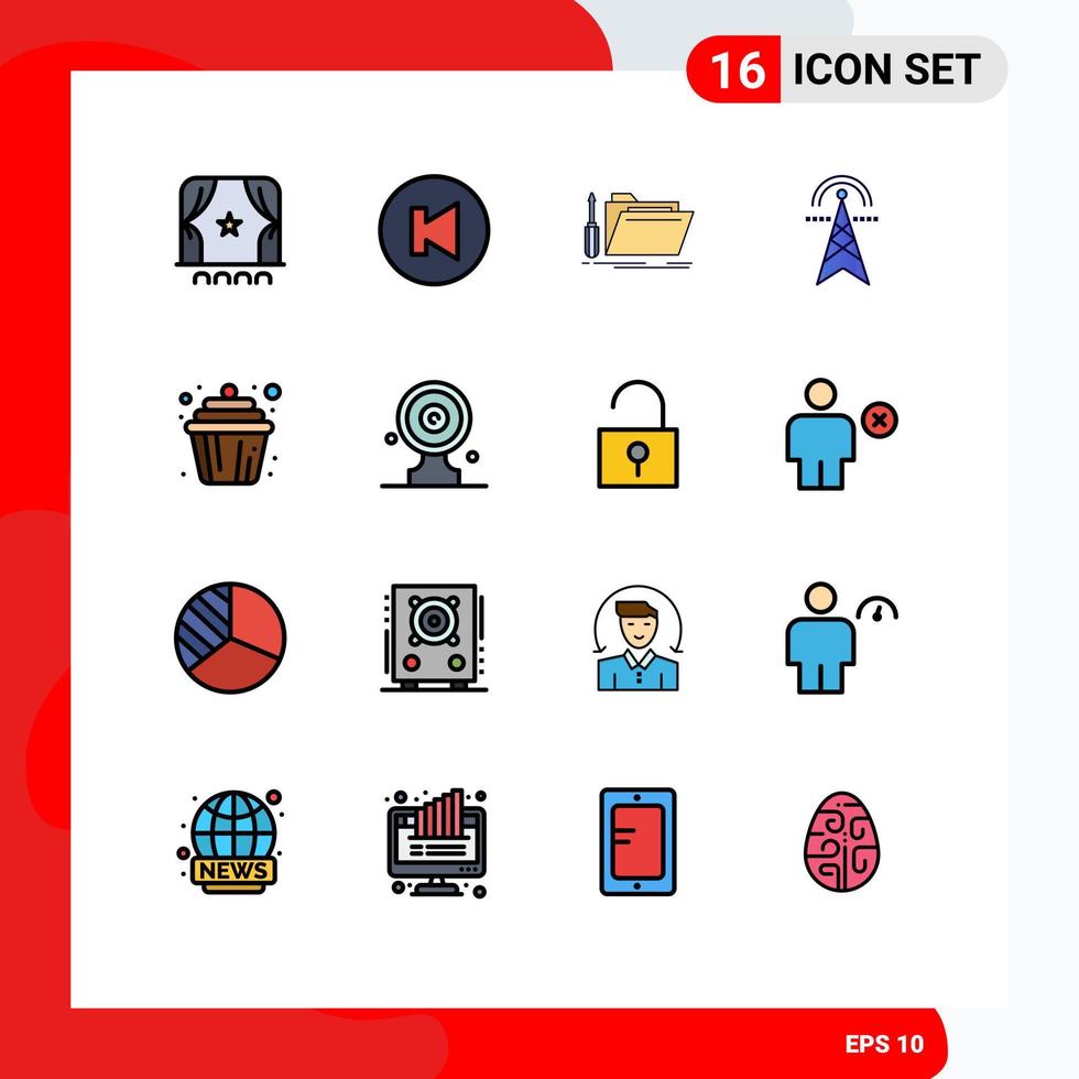 conjunto de 16 iconos modernos de la interfaz de usuario signos de símbolos para la torre de la magdalena herramienta potencia torre eléctrica elementos de diseño de vectores creativos editables