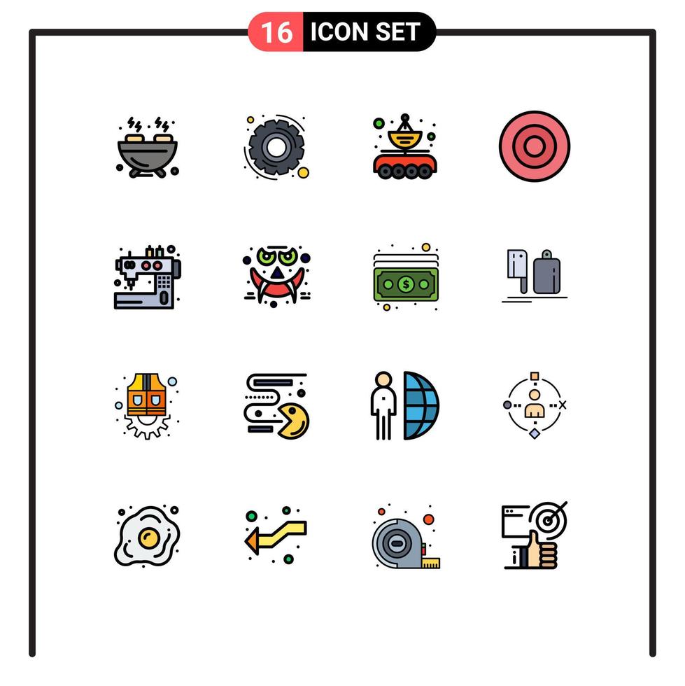 Pictogram Set of 16 Simple Flat Color Filled Lines of sew handcraft data transfer symbols sign Editable Creative Vector Design Elements