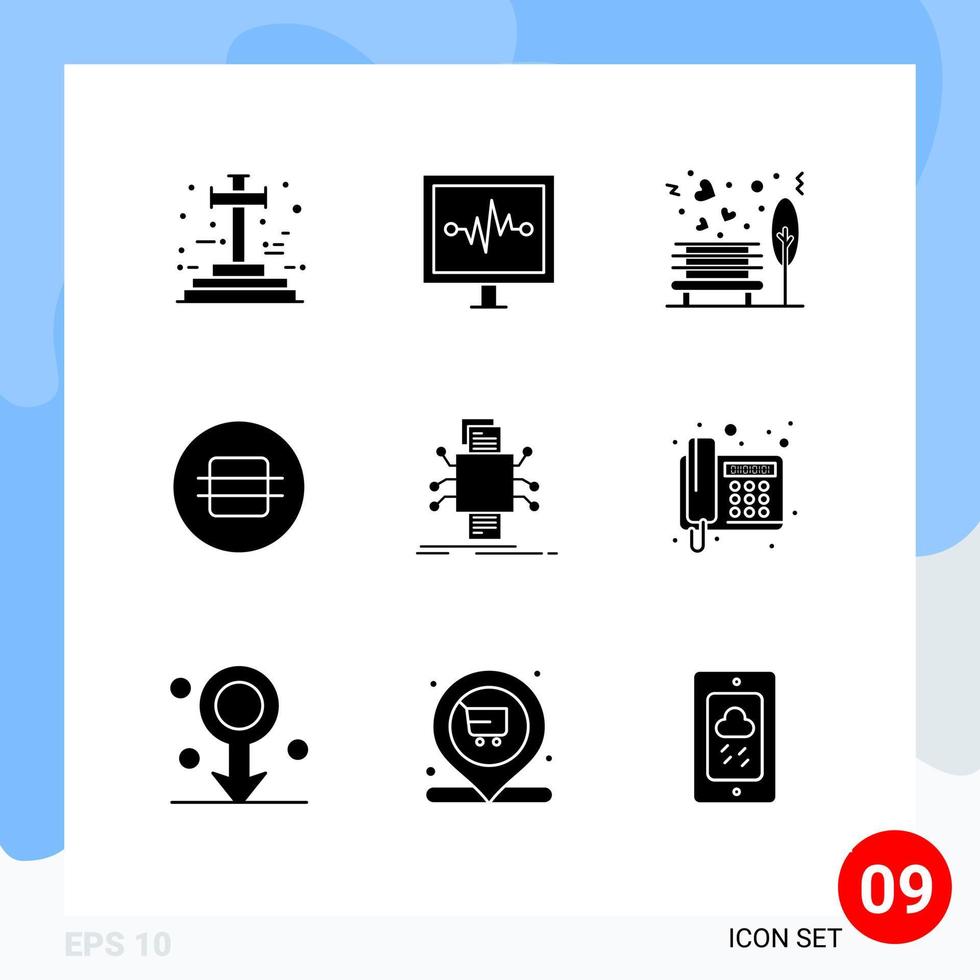 Modern Set of 9 Solid Glyphs Pictograph of analysis food bench eat tree Editable Vector Design Elements