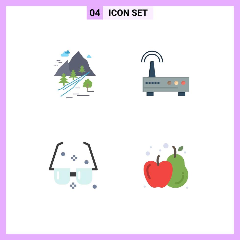 Modern Set of 4 Flat Icons Pictograph of rocks eyeglasses mountain wifi summer Editable Vector Design Elements