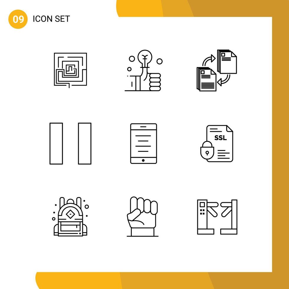 Modern Set of 9 Outlines and symbols such as cell mobile smart pause document Editable Vector Design Elements