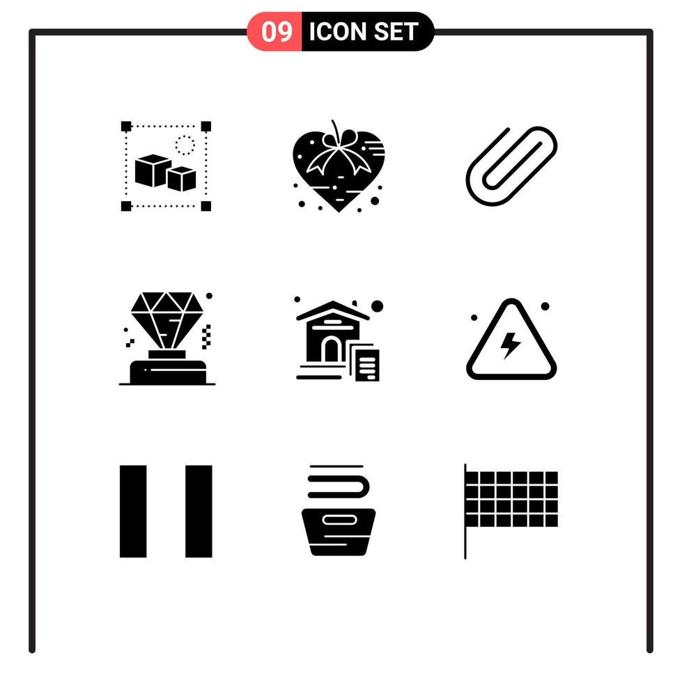 Modern Set of 9 Solid Glyphs Pictograph of house membership present diamond paper Editable Vector Design Elements