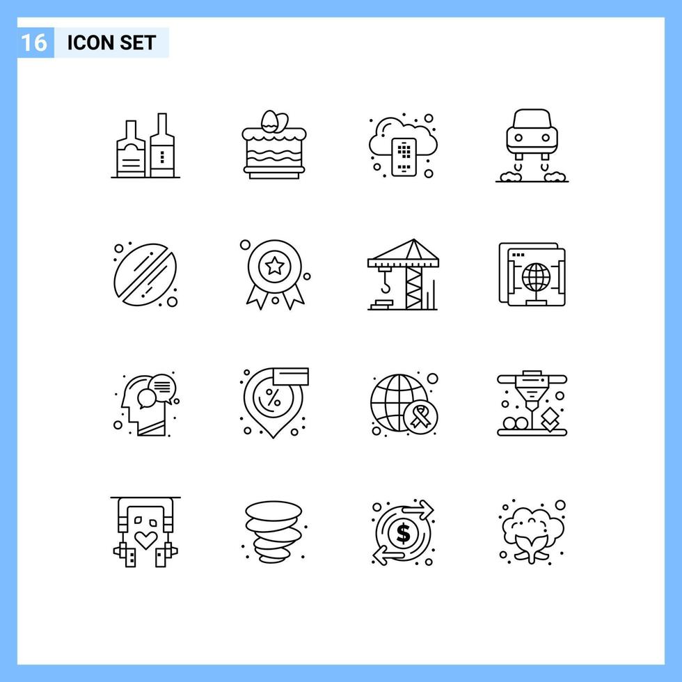 conjunto de 16 iconos de interfaz de usuario modernos signos de símbolos para la copia de seguridad de frijoles de bebida elementos de diseño de vectores editables de automóviles futuros