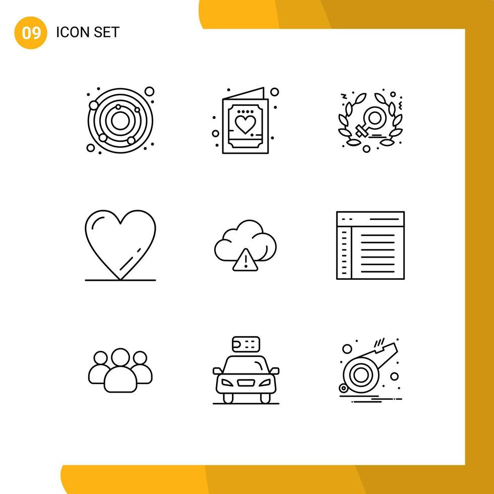 User Interface Pack of 9 Basic Outlines of app alert feminism cloud like Editable Vector Design Elements