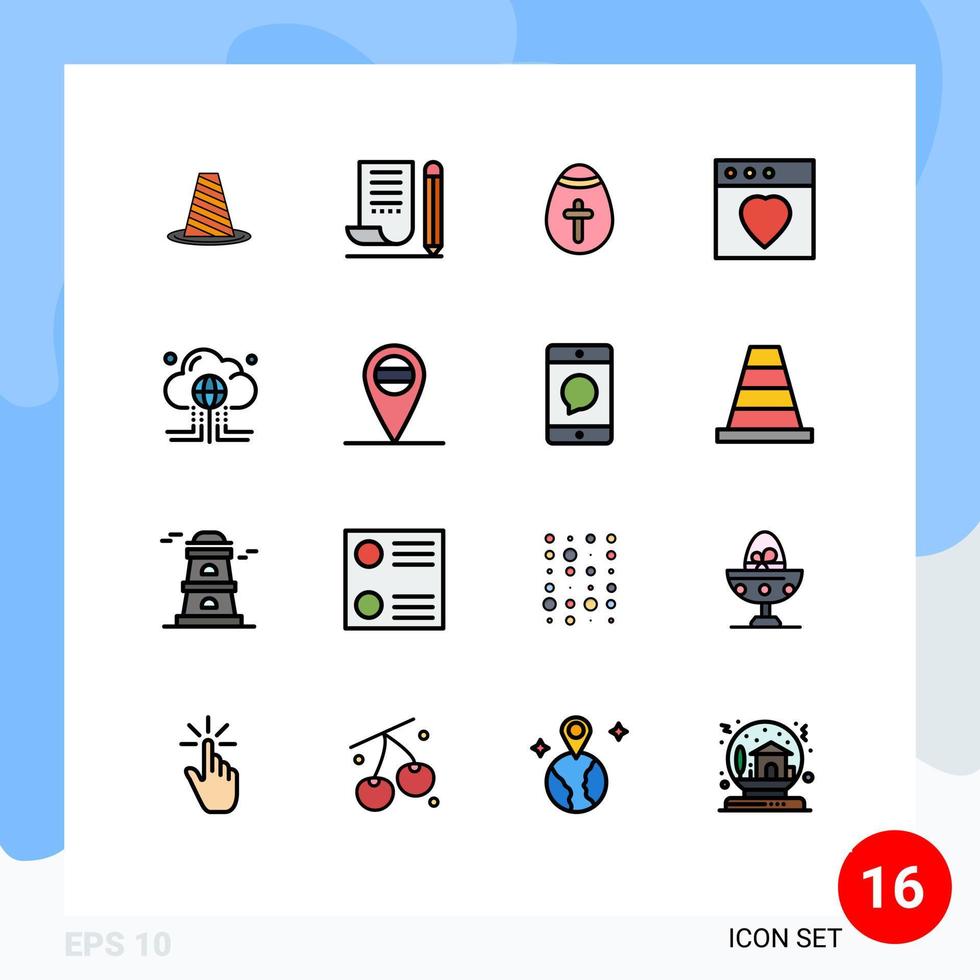 Flat Color Filled Line Pack of 16 Universal Symbols of mac app notebook holidays egg Editable Creative Vector Design Elements