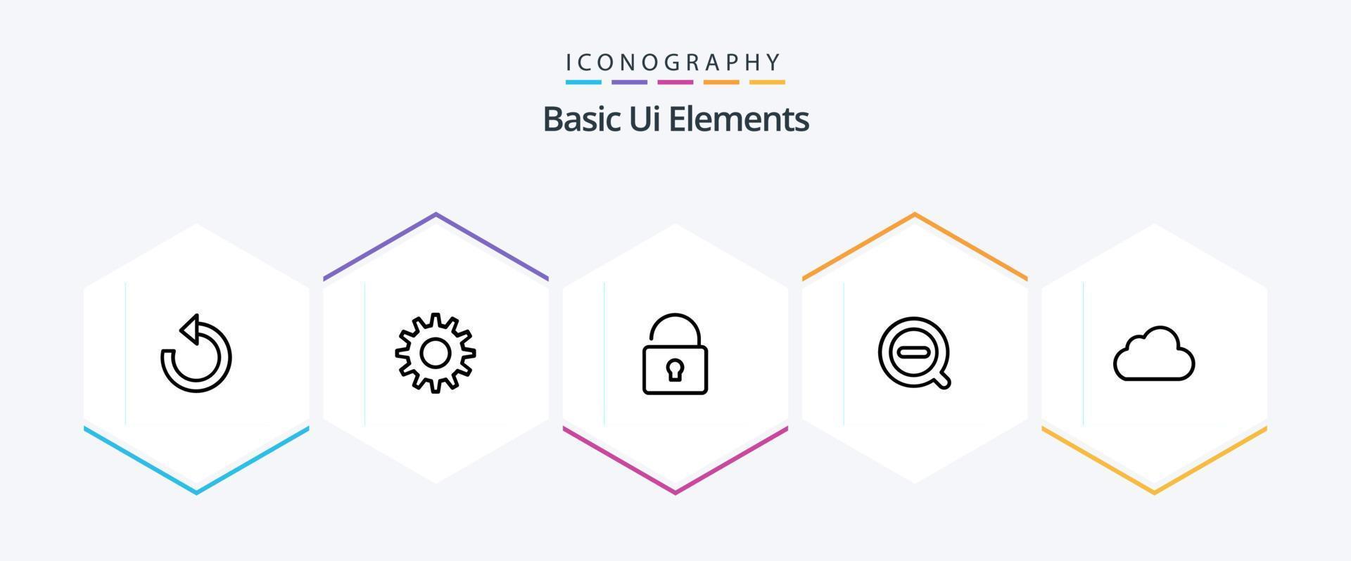 Basic Ui Elements 25 Line icon pack including cloudy. data. lock. cloud. remove vector