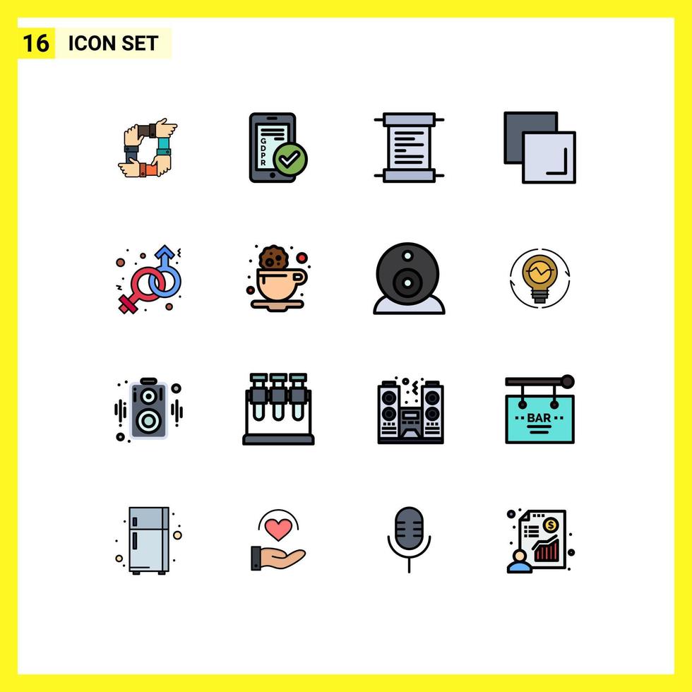 Universal Icon Symbols Group of 16 Modern Flat Color Filled Lines of female duplicate secure copy receipt Editable Creative Vector Design Elements