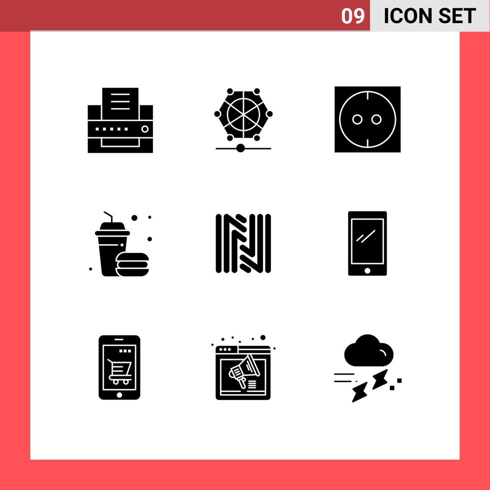 9 User Interface Solid Glyph Pack of modern Signs and Symbols of phone crypto socket coin food Editable Vector Design Elements